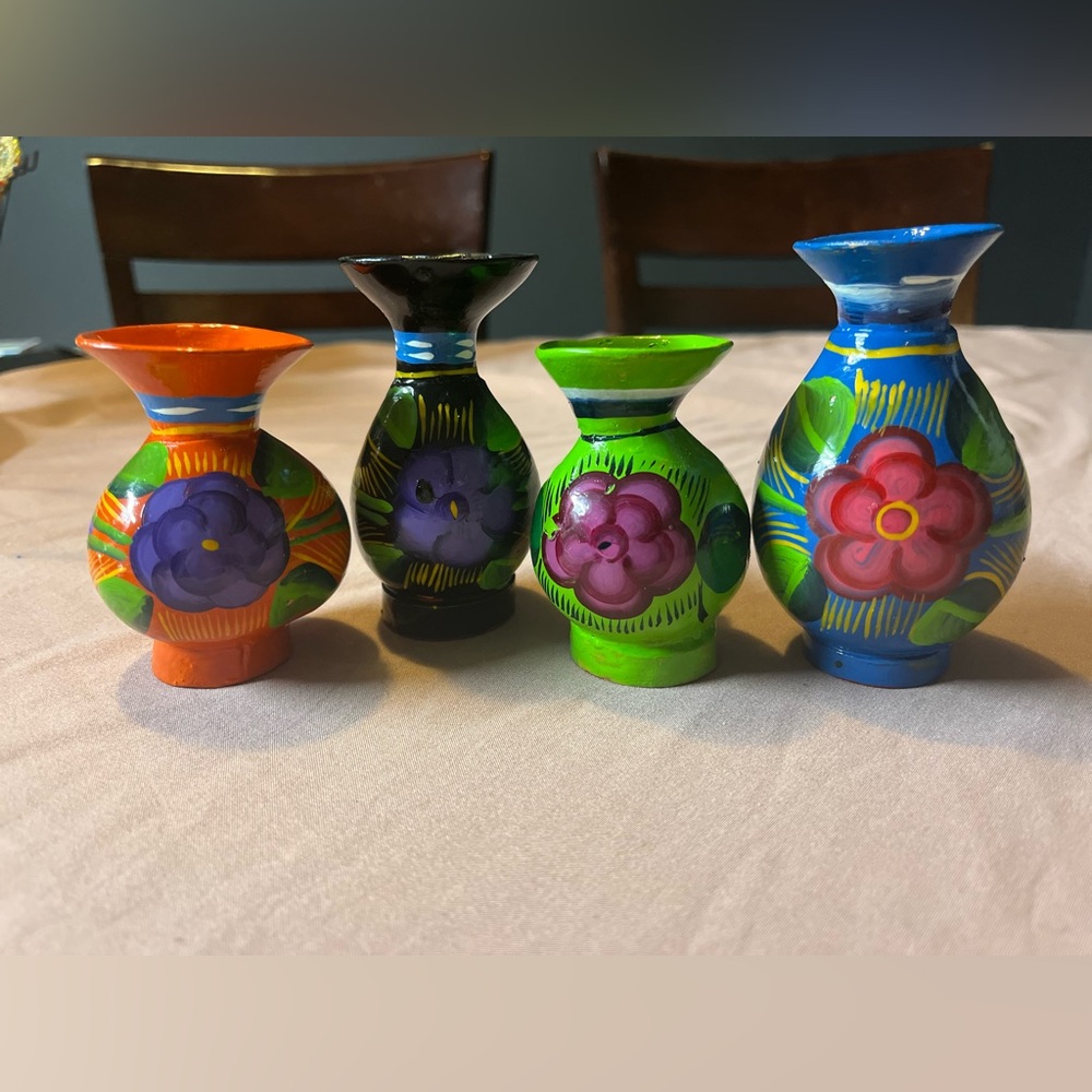 Hand-Painted Floral Mini Gourd Vases Set Oaxaca Mexico